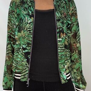 Green Leaf Print Women's Jacket